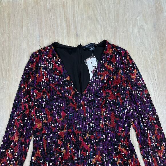 French Connection Inari Embellished Sequin Long Sleeve Deep V-Neck Mini Dress 10 - Picture 2 of 16